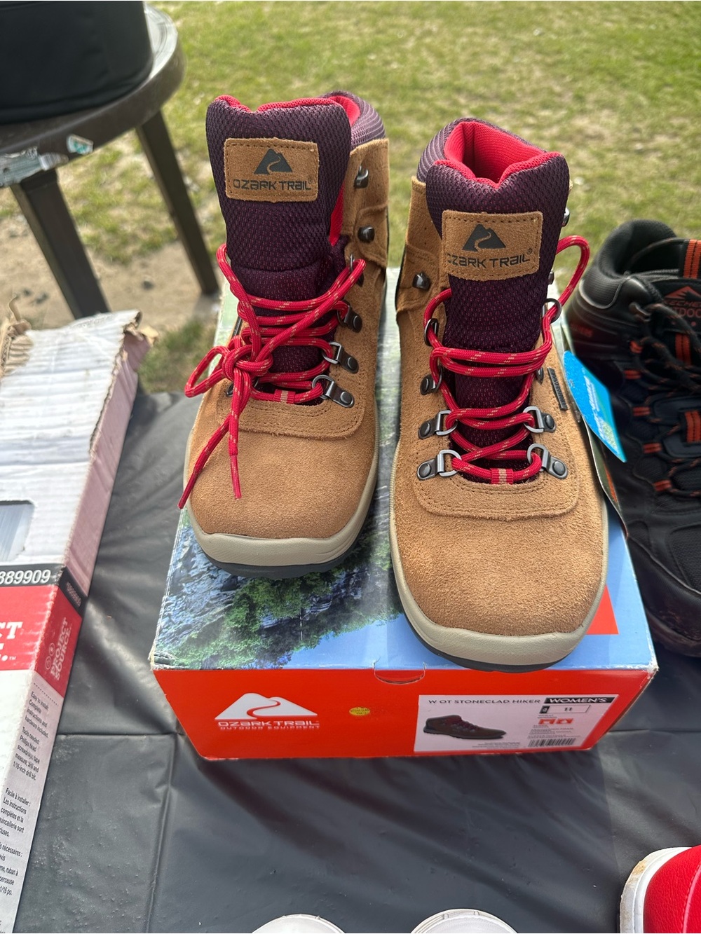Ozark Trail Tan Suede Hiking Boots with Red Accents